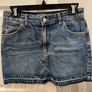 Topshop Moto frayed denim mini skirt